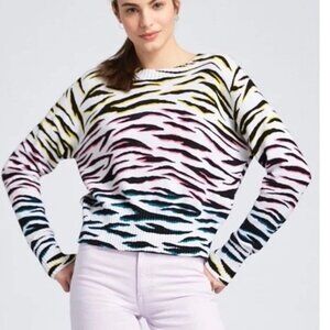 525 America Rainbow Zebra Stripe Pullover Crew Neck Sweater XS